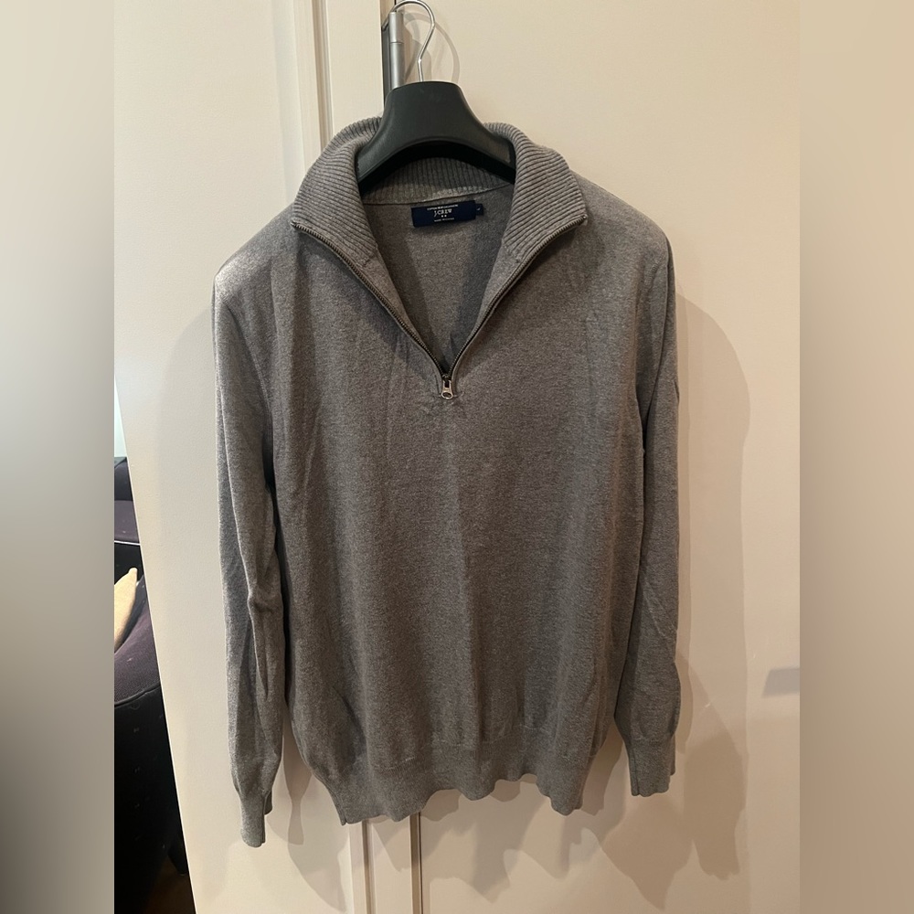 J. Crew cashmere quarter zip sweater L perfect condition gray